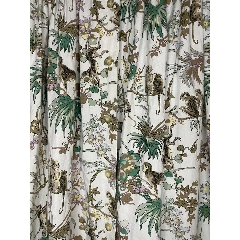 VTG Herman Geist Monkey Print A-line Skirt Size 2 Cream Beach Resort Designer